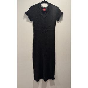 Johnny Was SILK Black Dress Women’s Sheer Black Lace Mesh Fitted Short Sleeve